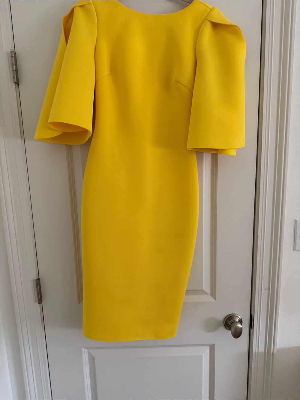 Badgley Mischka Yellow Midi Dress with Dramatic Layered Sleeves